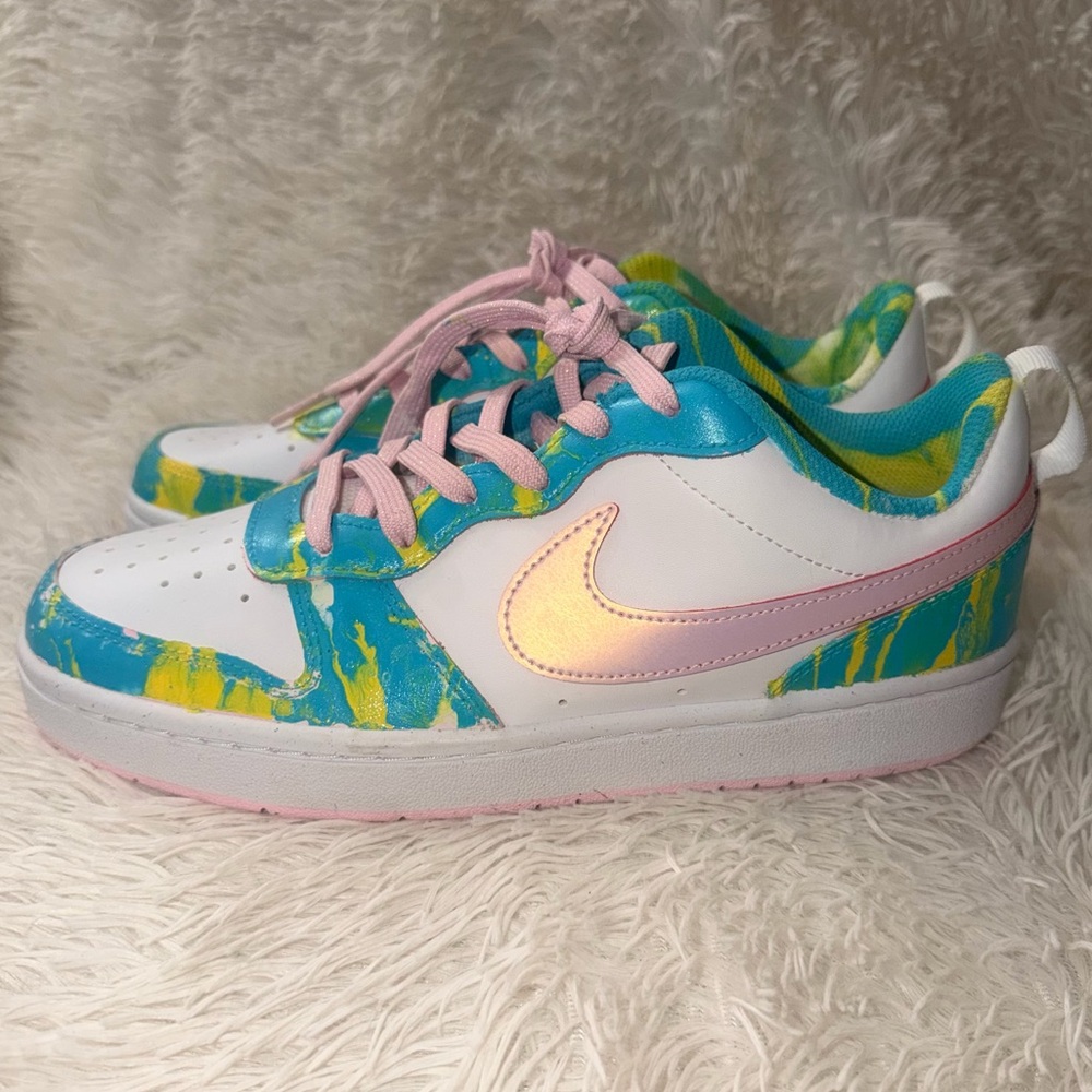 Nike Court Borough Low 2 SE Custom Painted Sneakers Size 7Y #DQ0492-100 “2022”